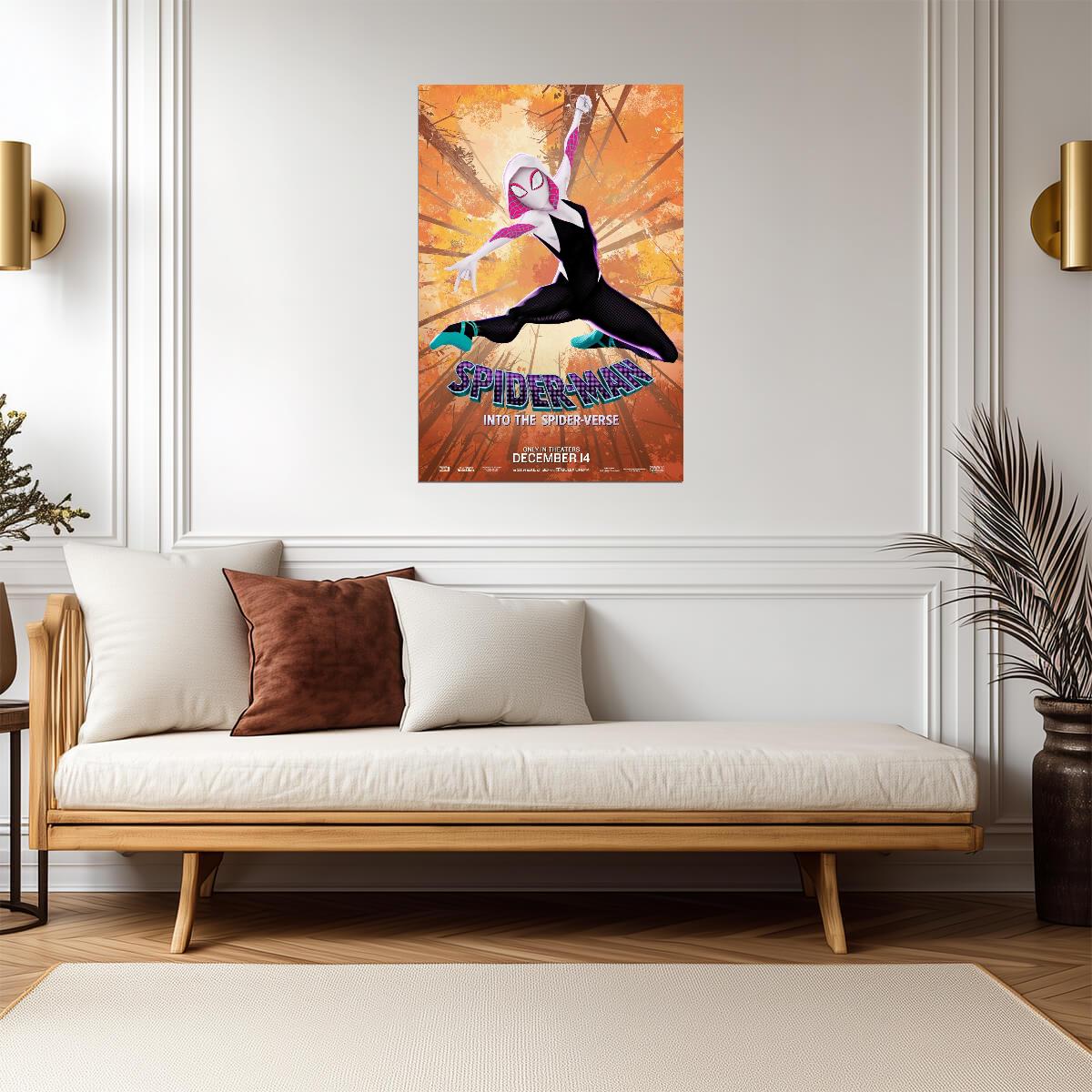 Spider-Man Into the Spider-Verse Movie Poster | Spider-Gwen against the Orange City - Movies & TV Poster