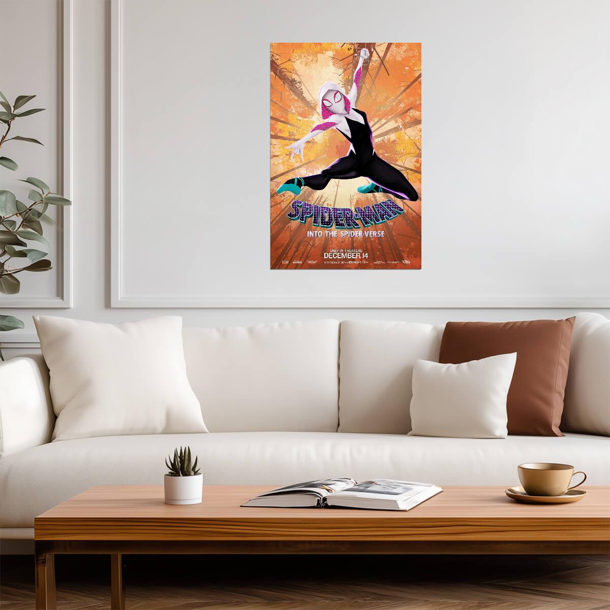 Spider-Man Into the Spider-Verse Movie Poster | Spider-Gwen against the Orange City - Movies & TV Poster