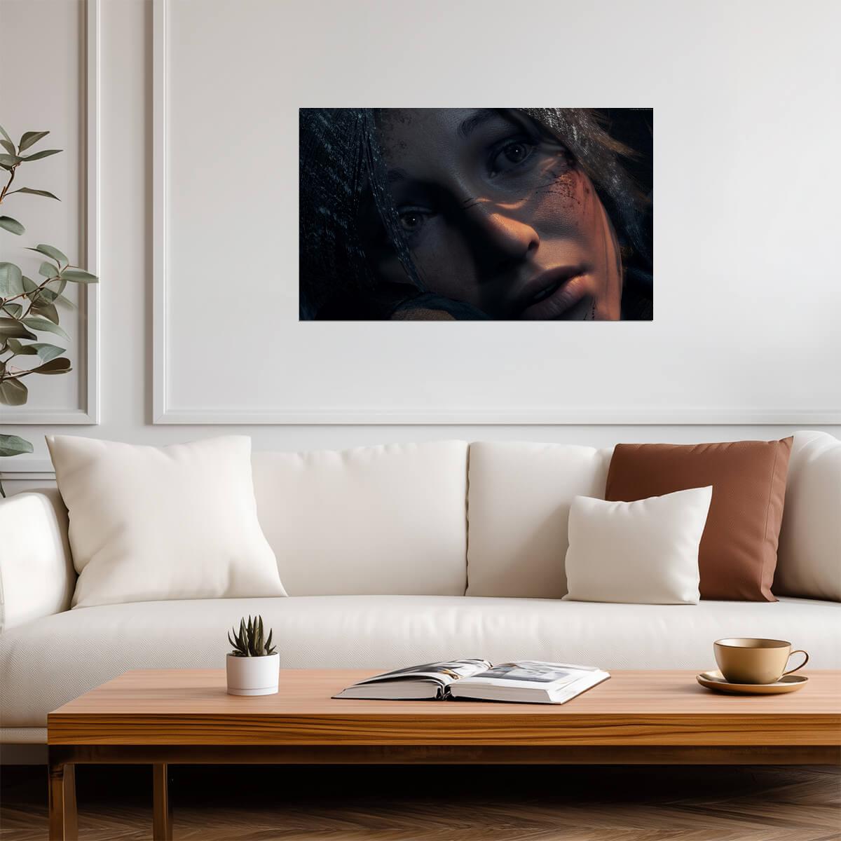 Tomb Raider Poster | Lara Croft's Face in Deep Shadow - Video Games Poster