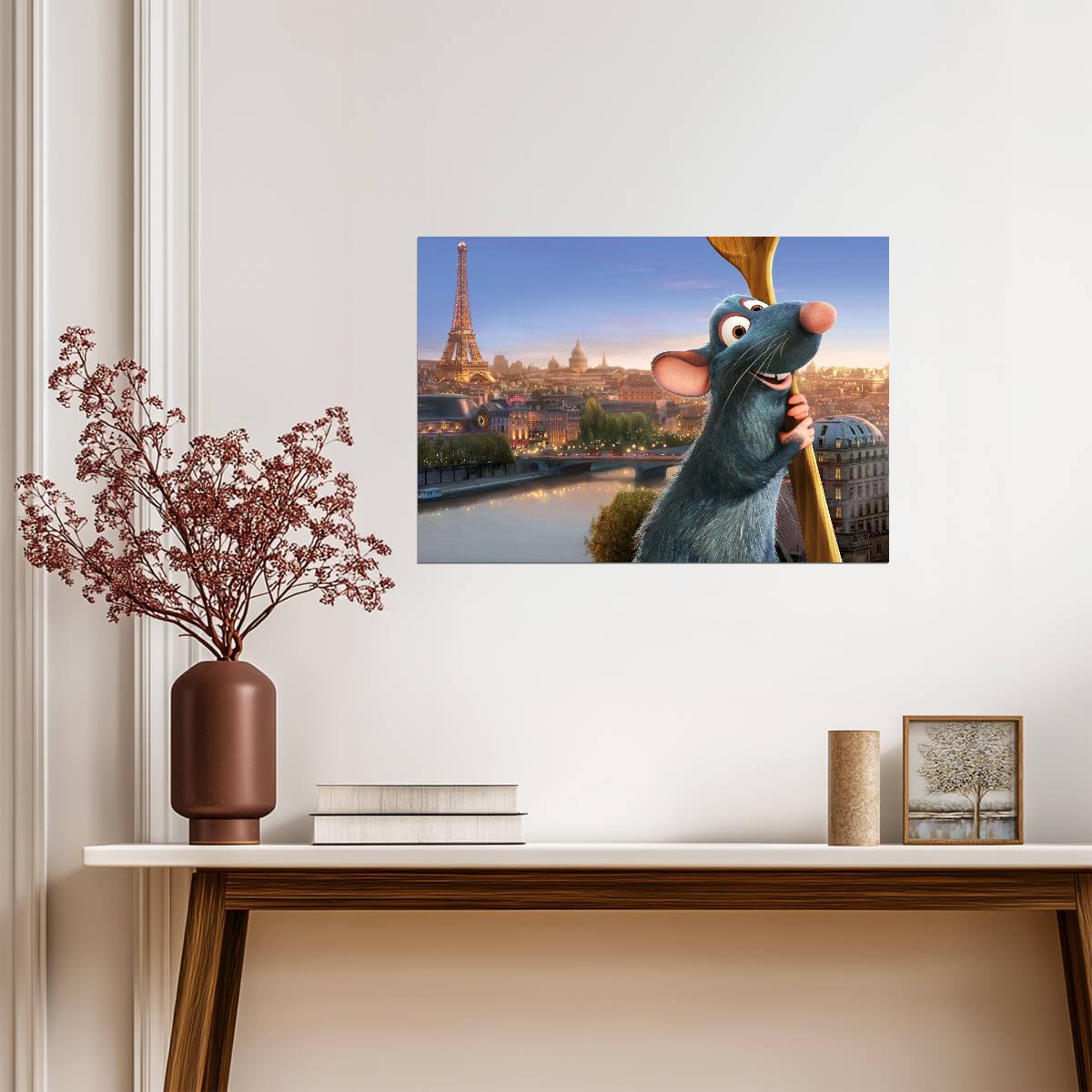 Ratatouille Movie Poster | Remy with the Paris Skyline - Movies & TV Poster