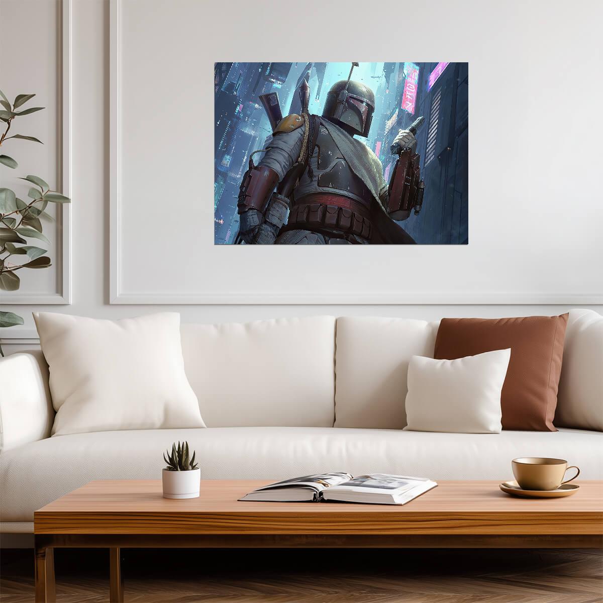 Boba Fett Star Wars Poster | Bounty Hunter in a Blue City - Movies & TV Poster