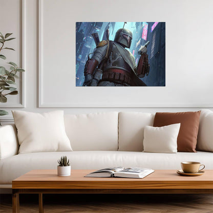 Boba Fett Star Wars Poster | Bounty Hunter in a Blue City - Movies & TV Poster