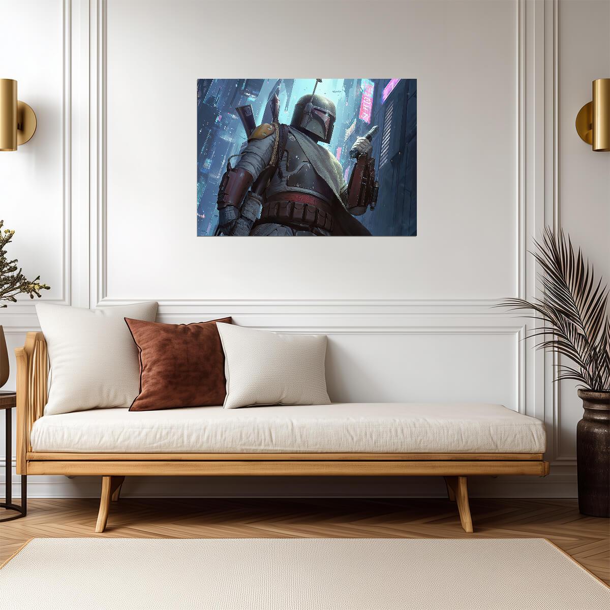 Boba Fett Star Wars Poster | Bounty Hunter in a Blue City - Movies & TV Poster