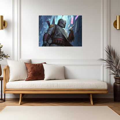 Boba Fett Star Wars Poster | Bounty Hunter in a Blue City - Movies & TV Poster