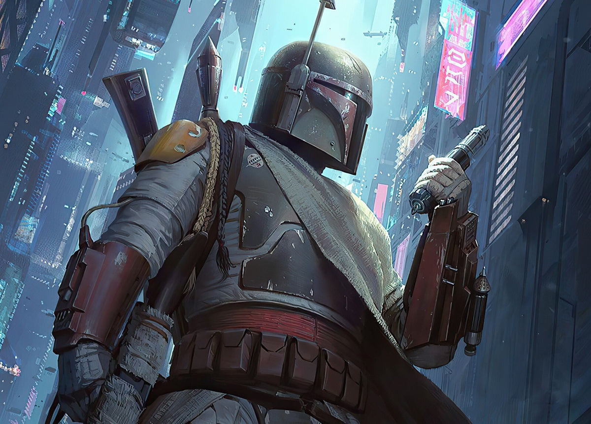 Boba Fett Star Wars Poster | Bounty Hunter in a Blue City - Movies & TV Poster