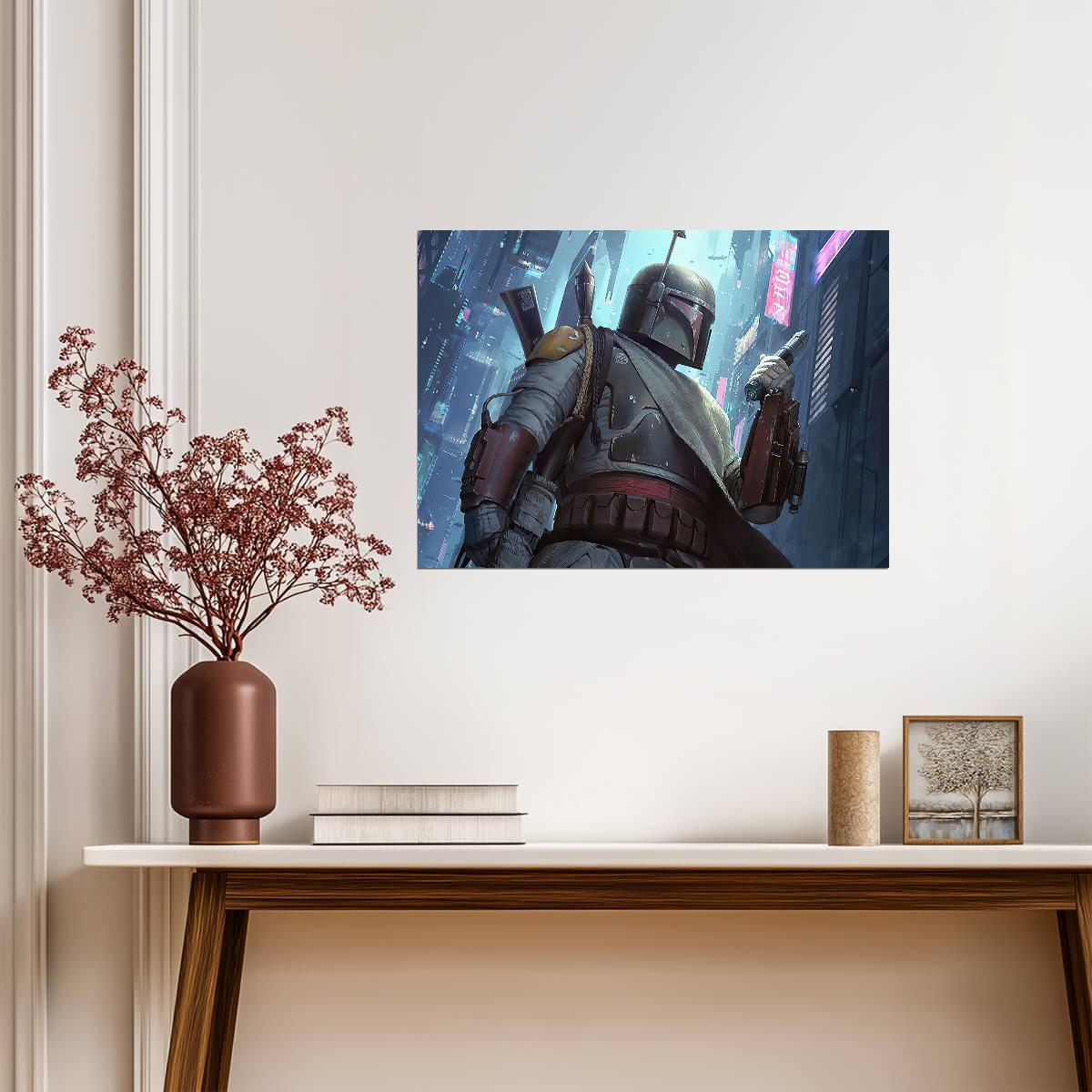 Boba Fett Star Wars Poster | Bounty Hunter in a Blue City - Movies & TV Poster