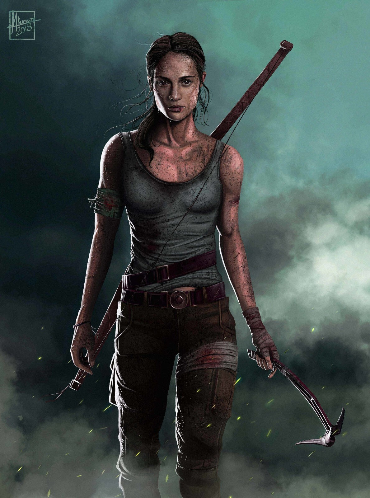 Tomb Raider 2018 Movie Poster | Alicia Vikander as Lara Croft with a Bow and Axe - Movies & TV Poster
