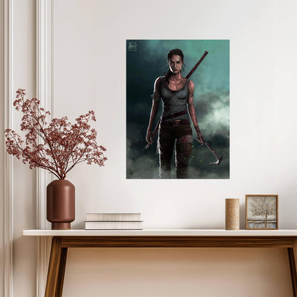 Tomb Raider 2018 Movie Poster | Alicia Vikander as Lara Croft with a Bow and Axe - Movies & TV Poster