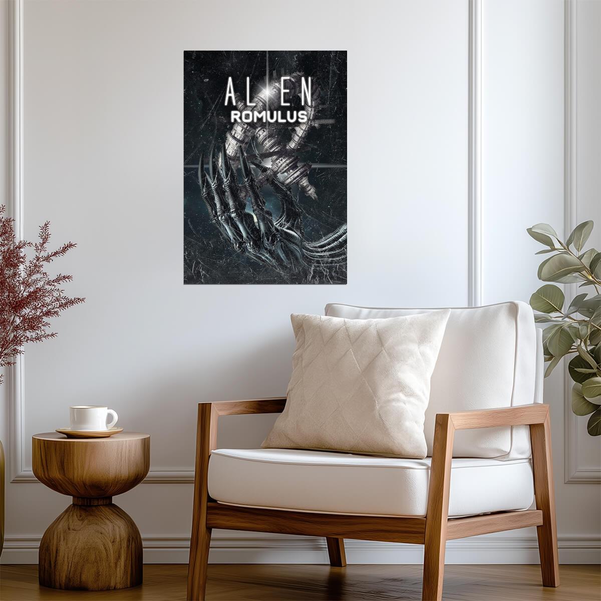 Alien Romulus Movie Poster | Xenomorph Illustration | Black and White Art Print - Movies & TV Poster
