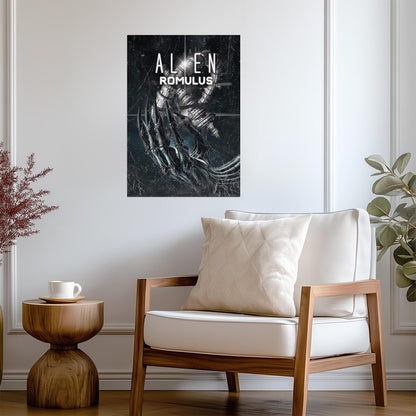 Alien Romulus Movie Poster | Xenomorph Illustration | Black and White Art Print - Movies & TV Poster