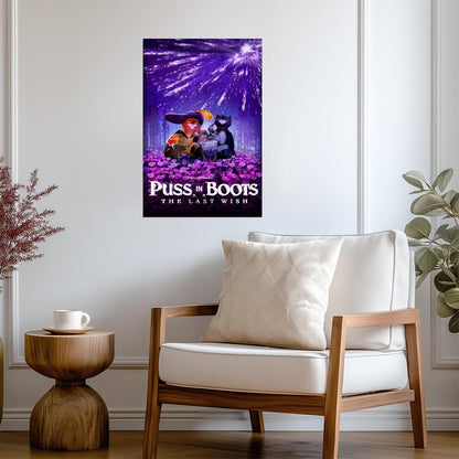 Puss in Boots The Last Wish Movie Poster | Wishing Star above the Purple Flowers - Movies & TV Poster