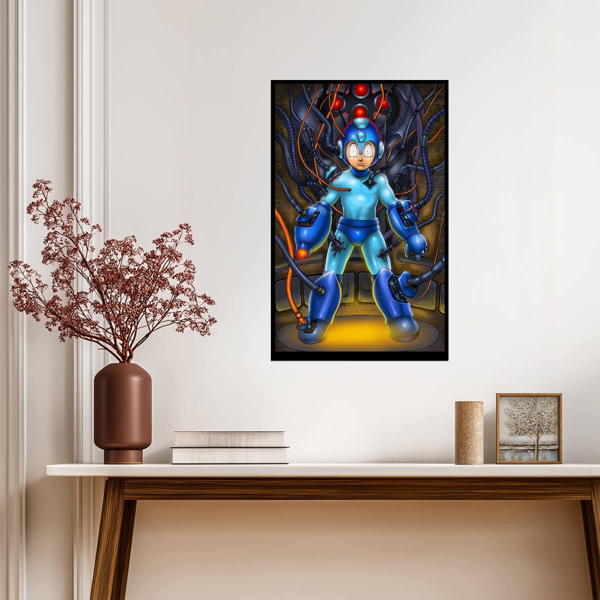 Mega Man Poster | Robot Portrait Connected to Wires - Video Games Poster
