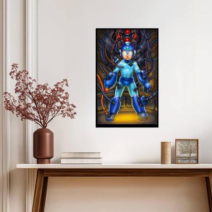 Mega Man Poster | Robot Portrait Connected to Wires - Video Games Poster