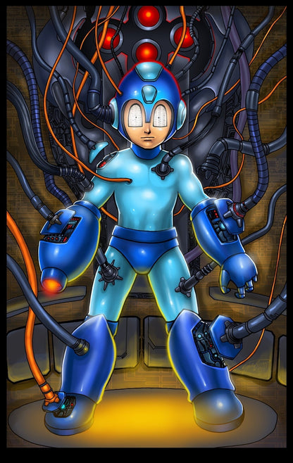Mega Man Poster | Robot Portrait Connected to Wires - Video Games Poster