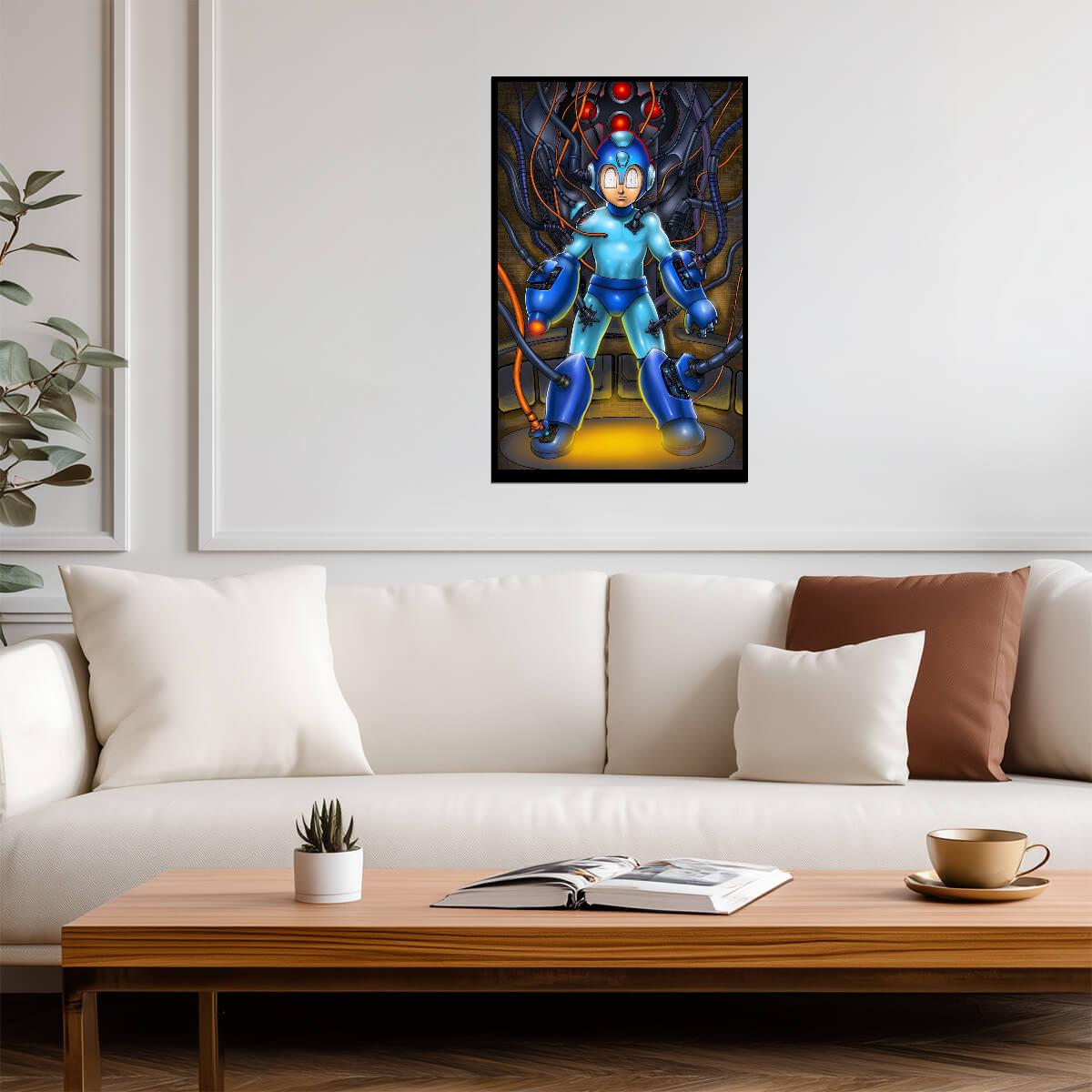 Mega Man Poster | Robot Portrait Connected to Wires - Video Games Poster