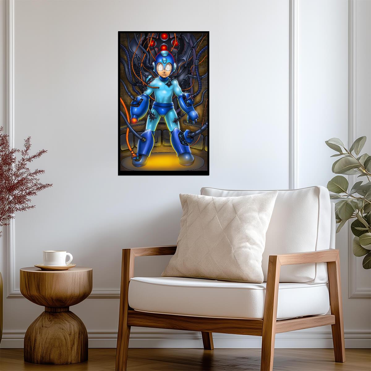 Mega Man Poster | Robot Portrait Connected to Wires - Video Games Poster