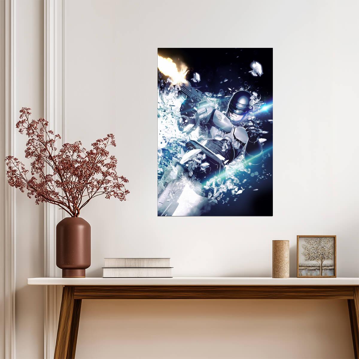 RoboCop 1987 Movie Poster | RoboCop Breaking through Blue Light - Movies & TV Poster