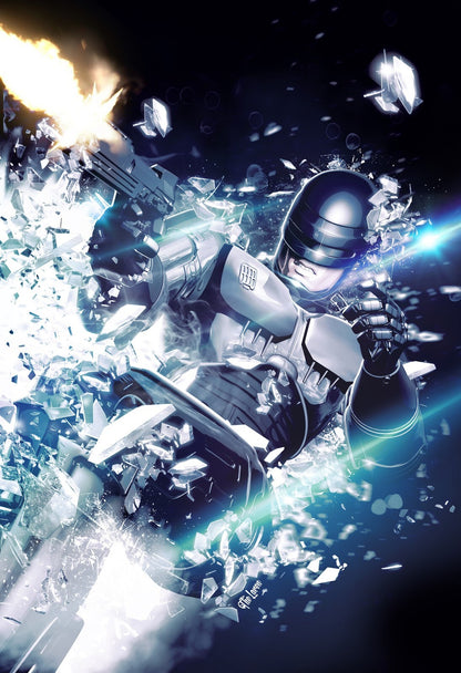 RoboCop 1987 Movie Poster | RoboCop Breaking through Blue Light - Movies & TV Poster
