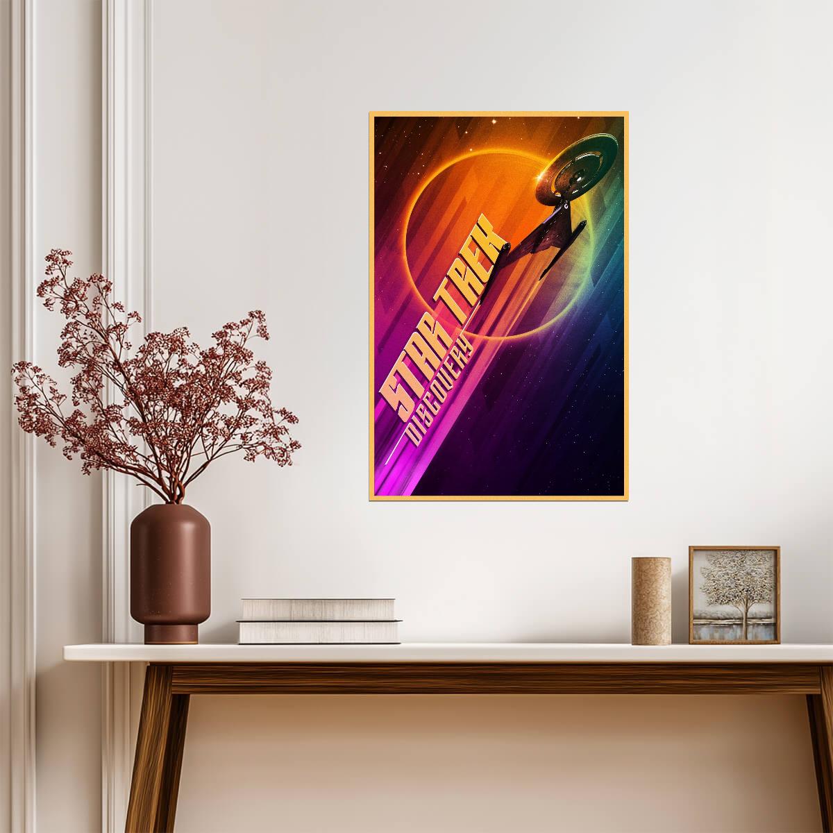 Star Trek Discovery TV Series Poster | Starship and Rainbow Planet Graphic - Movies & TV Poster