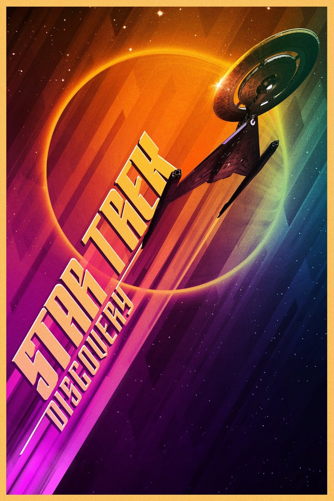 Star Trek Discovery TV Series Poster | Starship and Rainbow Planet Graphic - Movies & TV Poster