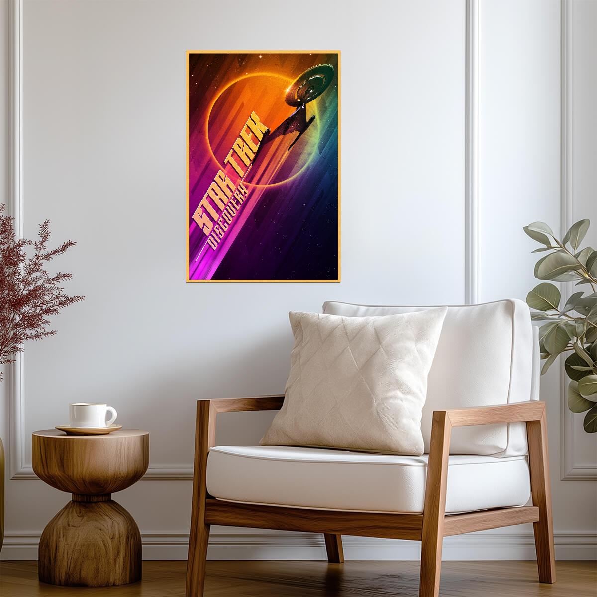 Star Trek Discovery TV Series Poster | Starship and Rainbow Planet Graphic - Movies & TV Poster