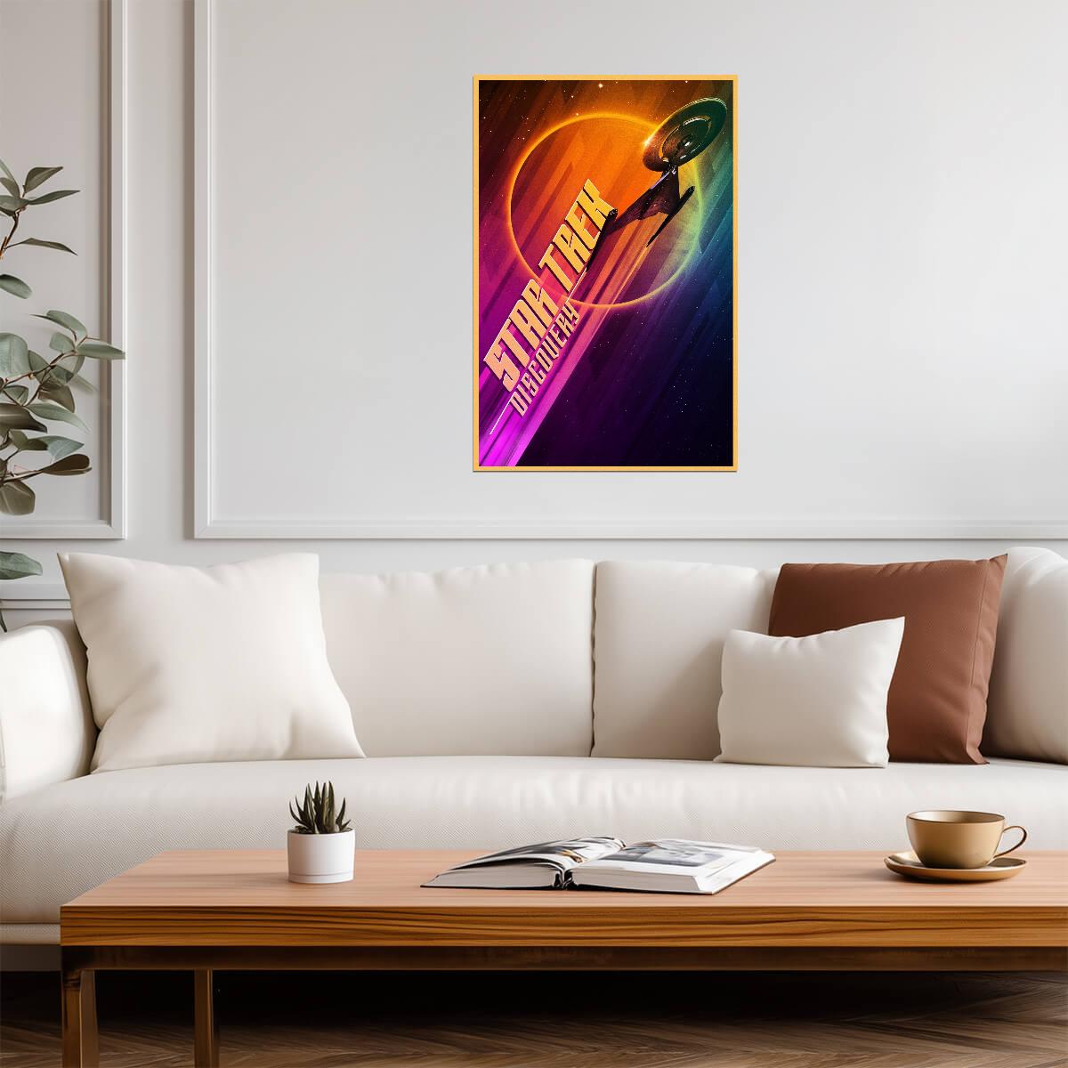 Star Trek Discovery TV Series Poster | Starship and Rainbow Planet Graphic - Movies & TV Poster