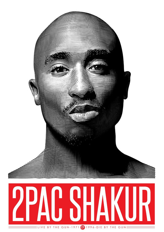 2Pac Shakur Poster | Black and White Halftone Portrait - Music Poster