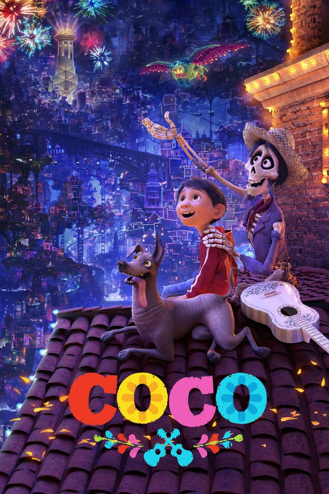 Coco 2017 Movie Poster | Rooftop Fireworks with Miguel and Hector - Movies & TV Poster