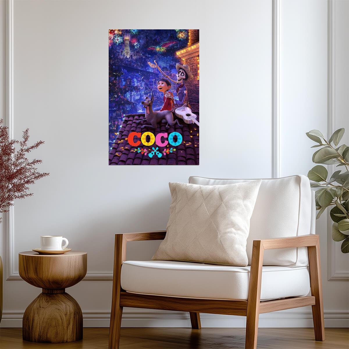 Coco 2017 Movie Poster | Rooftop Fireworks with Miguel and Hector - Movies & TV Poster