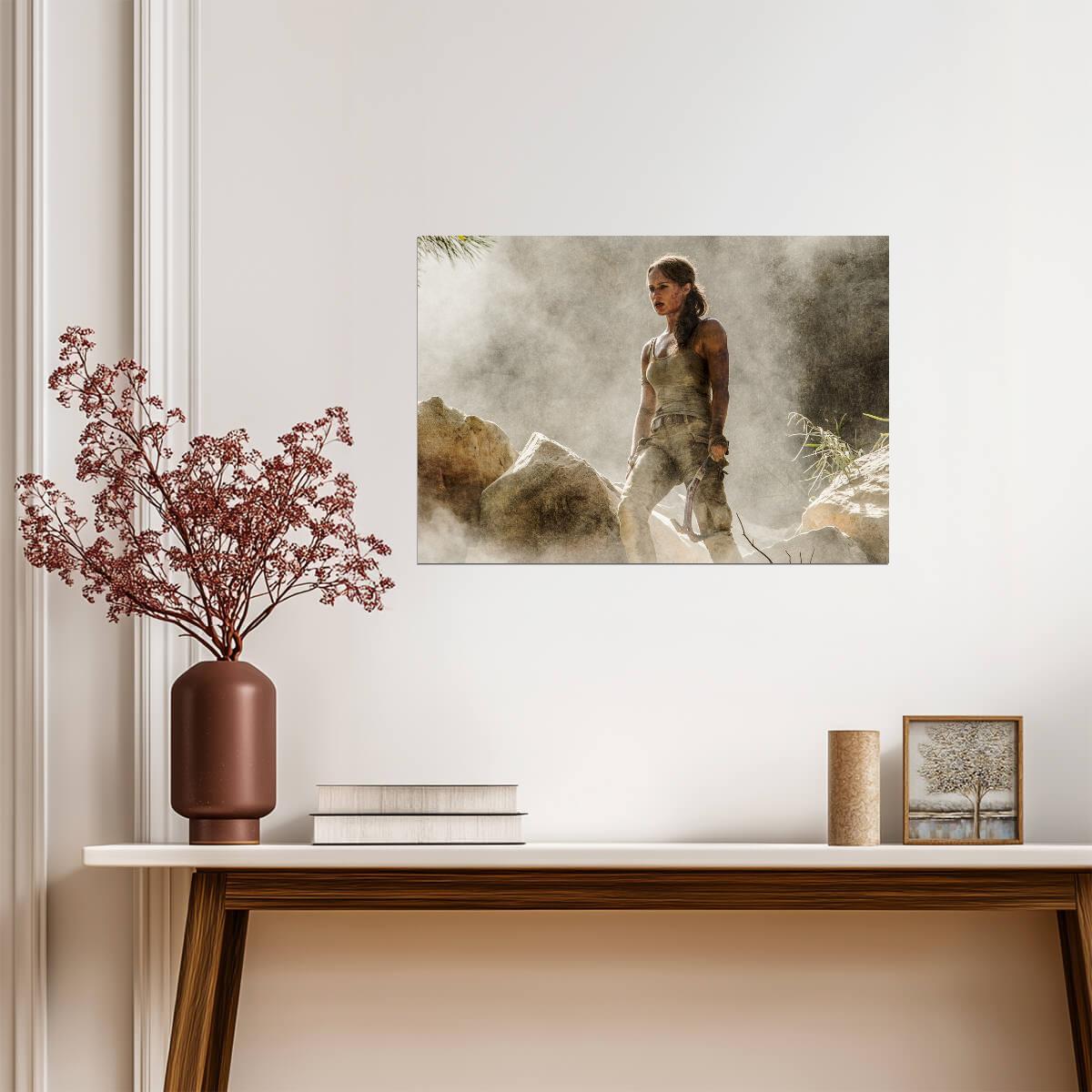 Tomb Raider 2018 Movie Poster | Alicia Vikander as Lara Croft Amid Dusty Ruins - Movies & TV Poster