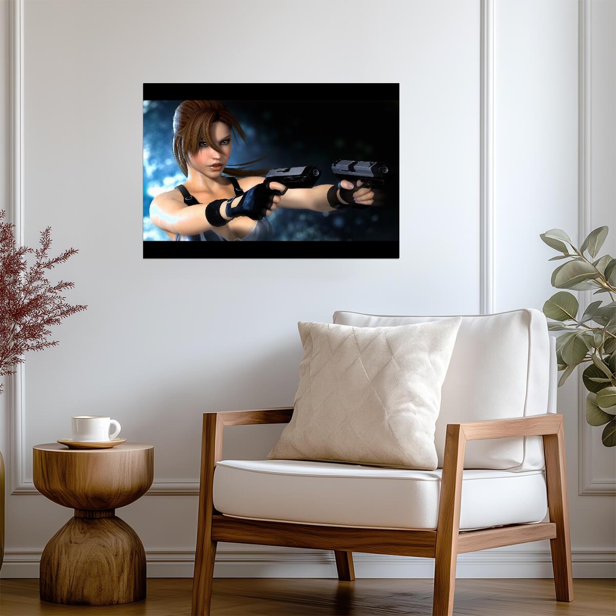 Tomb Raider Poster | Lara Croft Aiming Dual Pistols | Close-Up Illustration - Video Games Poster