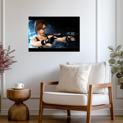 Tomb Raider Poster | Lara Croft Aiming Dual Pistols | Close-Up Illustration - Video Games Poster