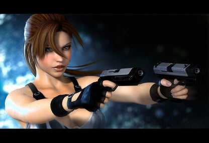 Tomb Raider Poster | Lara Croft Aiming Dual Pistols | Close-Up Illustration - Video Games Poster