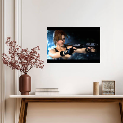 Tomb Raider Poster | Lara Croft Aiming Dual Pistols | Close-Up Illustration - Video Games Poster