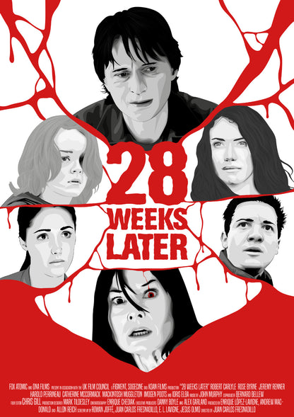 28 Weeks Later Poster | Black and White Cast Collage Print - Movies & TV Poster
