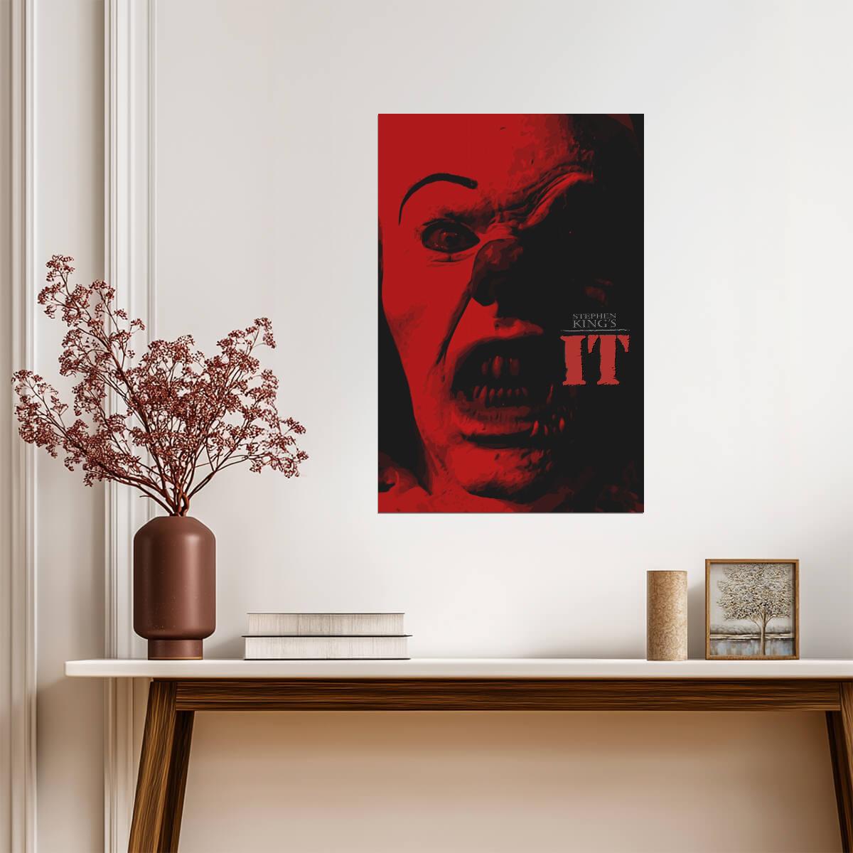 IT 1990 TV Miniseries Poster | Pennywise Illustration in Red and Black - Movies & TV Poster