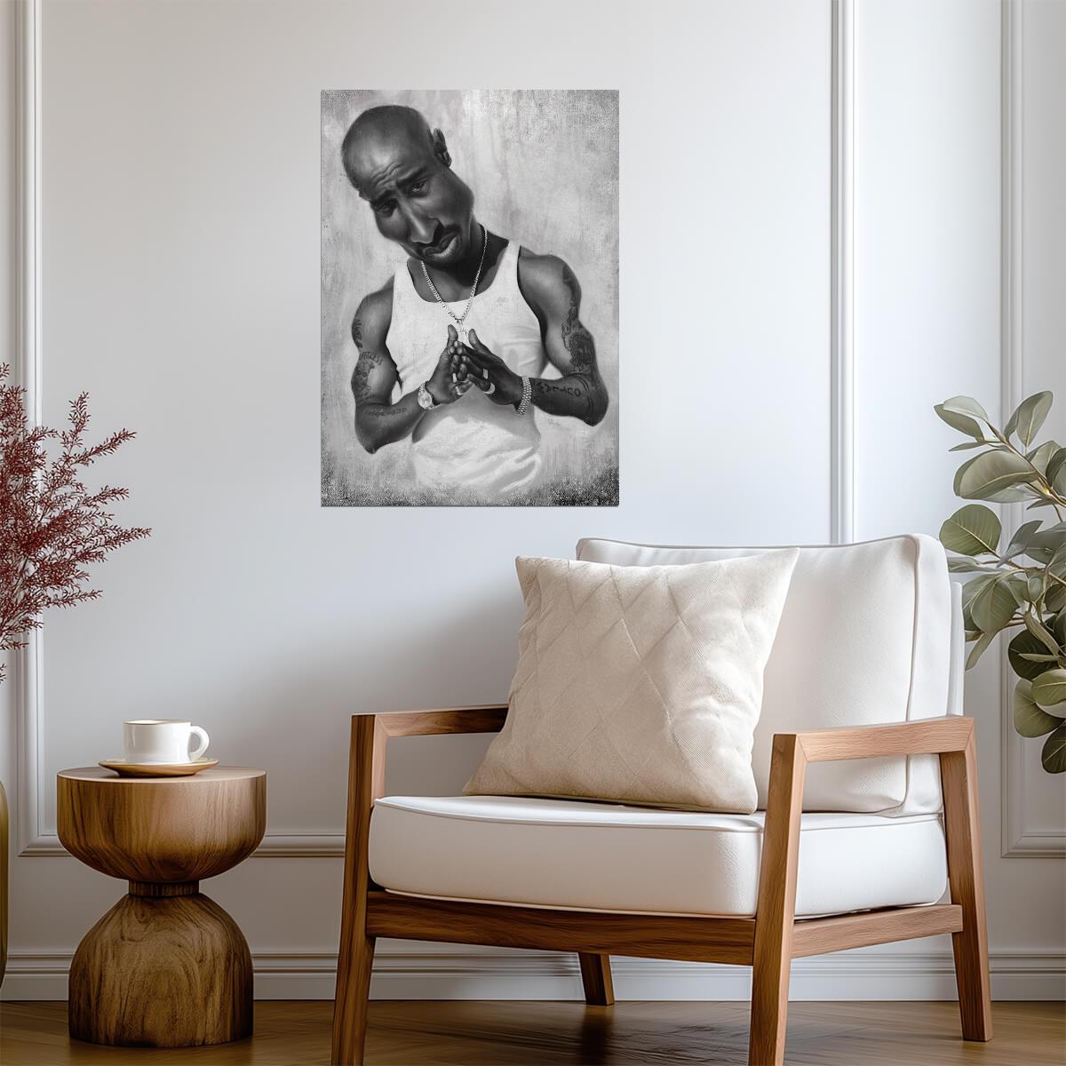 Tupac Shakur Pencil Portrait Poster | Black and White Hip Hop Art - Music Poster