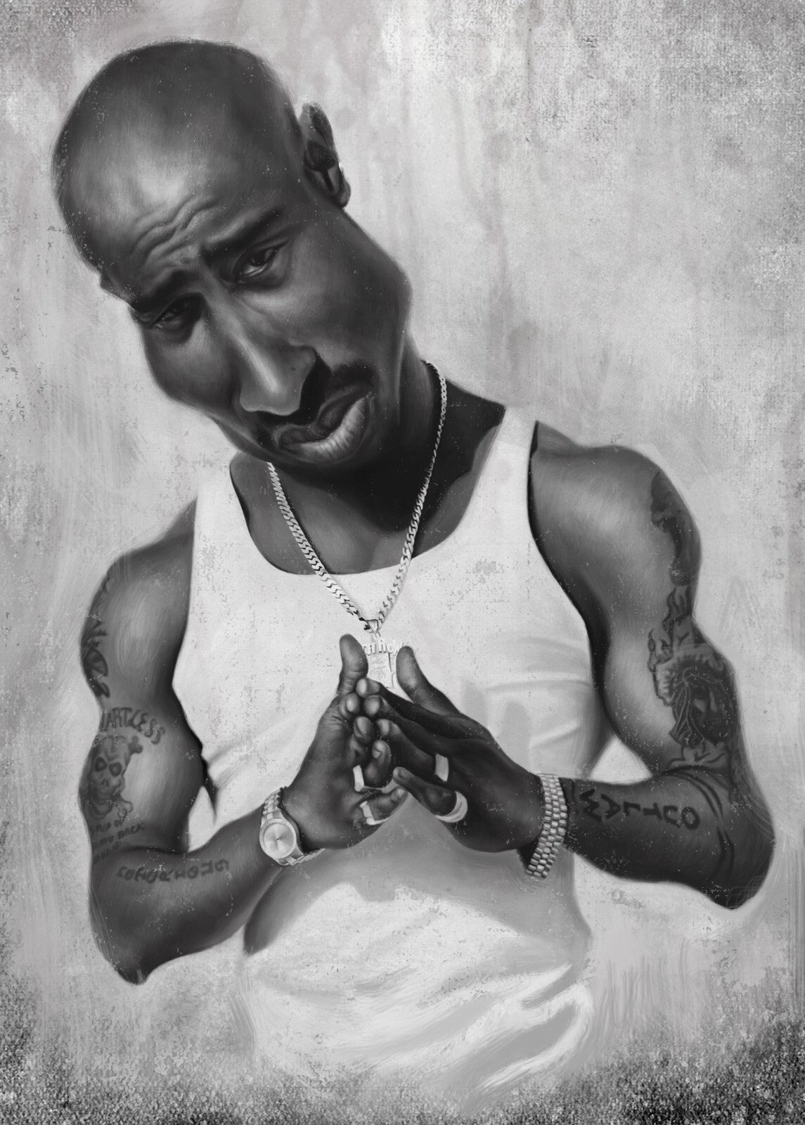 Tupac Shakur Pencil Portrait Poster | Black and White Hip Hop Art - Music Poster