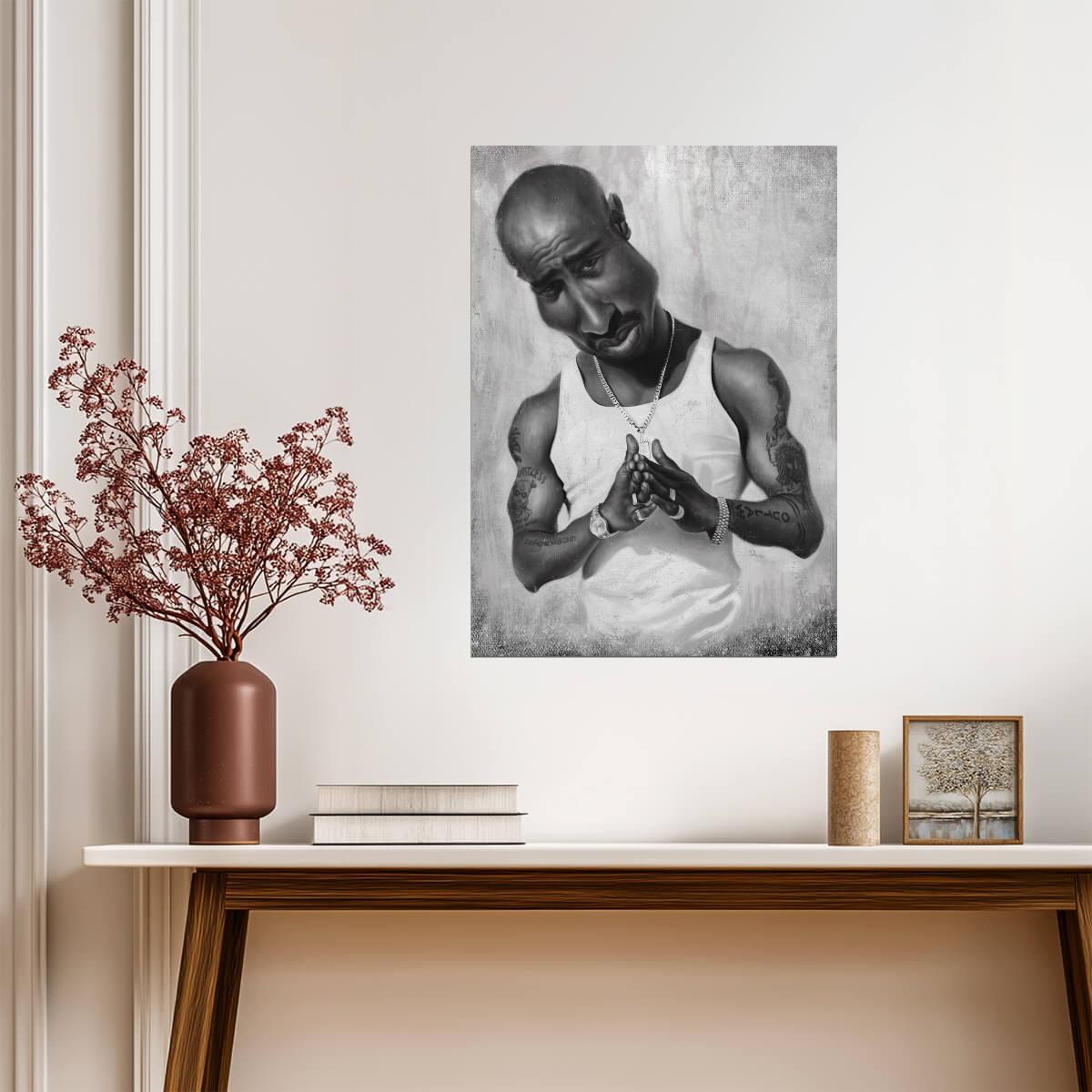 Tupac Shakur Pencil Portrait Poster | Black and White Hip Hop Art - Music Poster