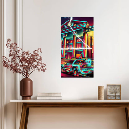 Back to the Future Movie Poster | Neon DeLorean and Clock Tower - Movies & TV Poster