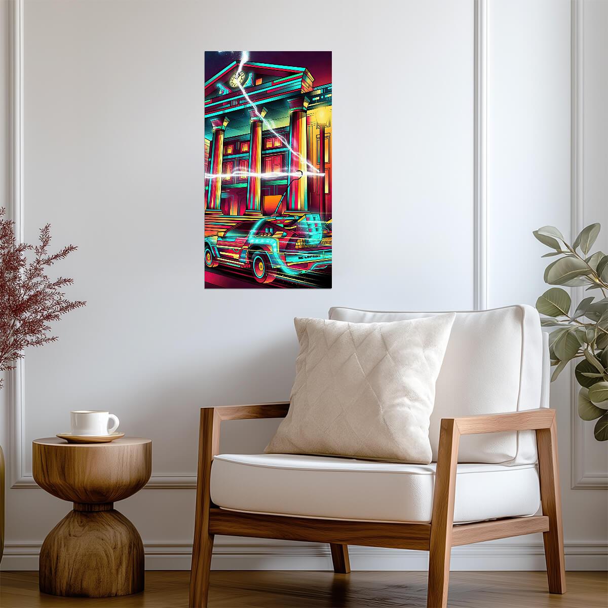 Back to the Future Movie Poster | Neon DeLorean and Clock Tower - Movies & TV Poster