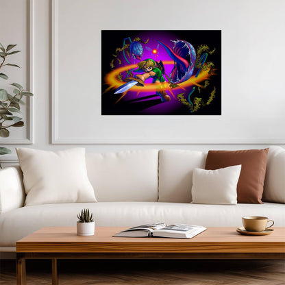 The Legend of Zelda: Ocarina of Time Poster | Link Fighting a Deku Baba - Video Games Poster