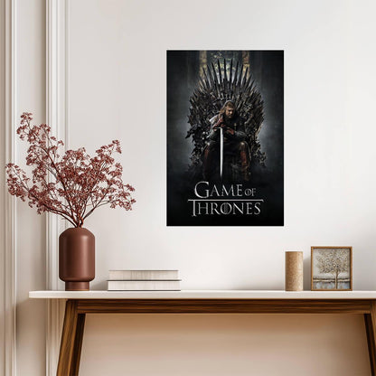 Game of Thrones Poster | Ned Stark on the Iron Throne | Vertical TV Series Print - Movies & TV Poster