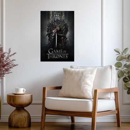 Game of Thrones Poster | Ned Stark on the Iron Throne | Vertical TV Series Print - Movies & TV Poster