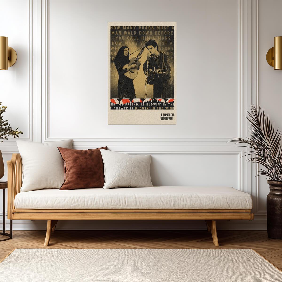 A Complete Unknown Poster | Bob Dylan and Joan Baez | Blowin in the Wind Lyrics Print - Movies & TV Poster