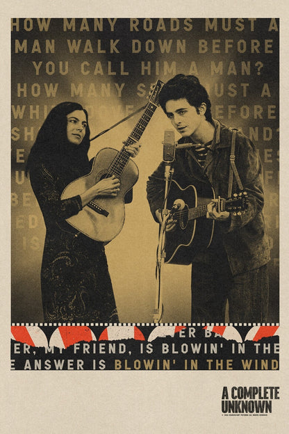 A Complete Unknown Poster | Bob Dylan and Joan Baez | Blowin in the Wind Lyrics Print - Movies & TV Poster