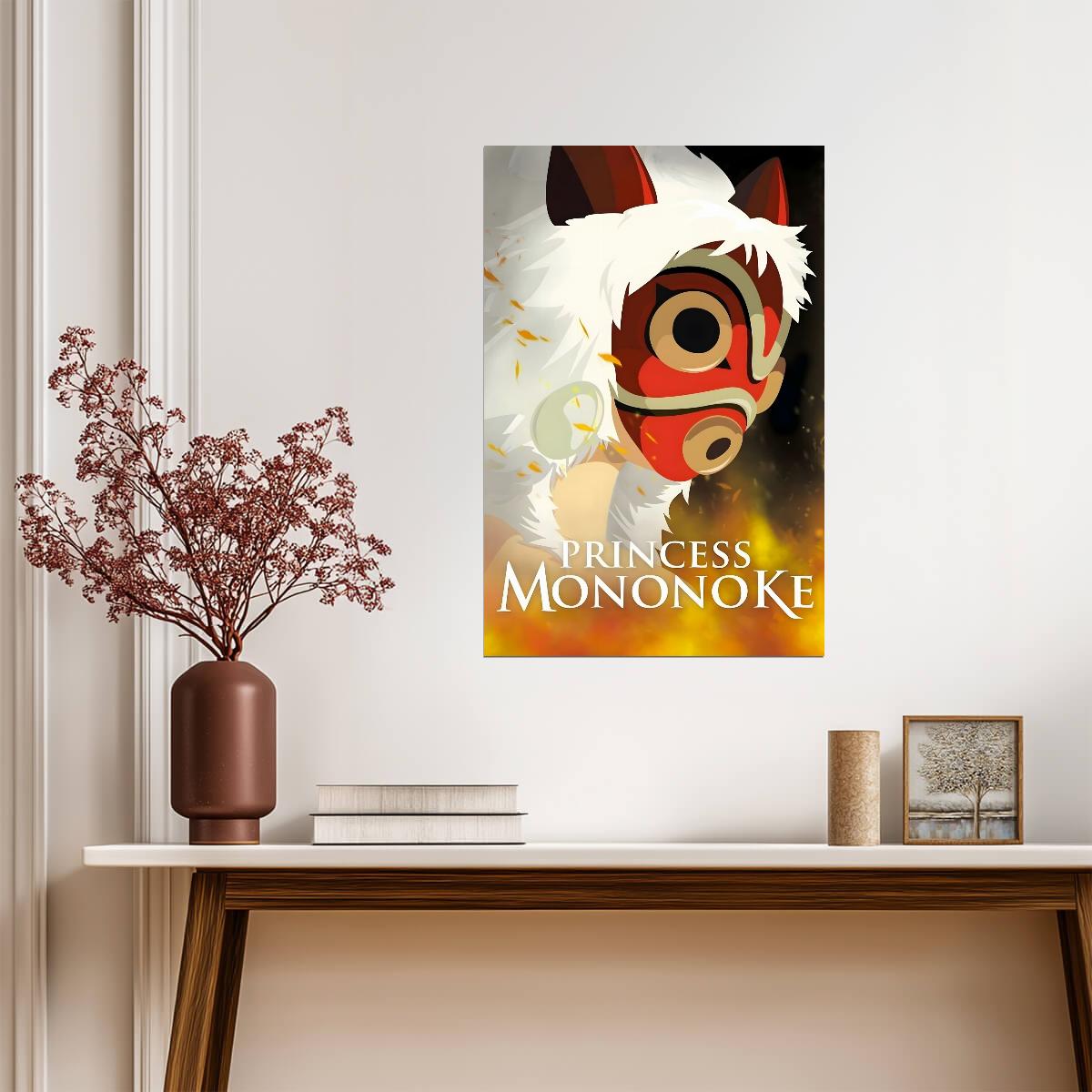 Princess Mononoke Movie Poster | San with Her Mask | Fur Headdress Portrait - Anime Poster