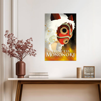 Princess Mononoke Movie Poster | San with Her Mask | Fur Headdress Portrait - Anime Poster