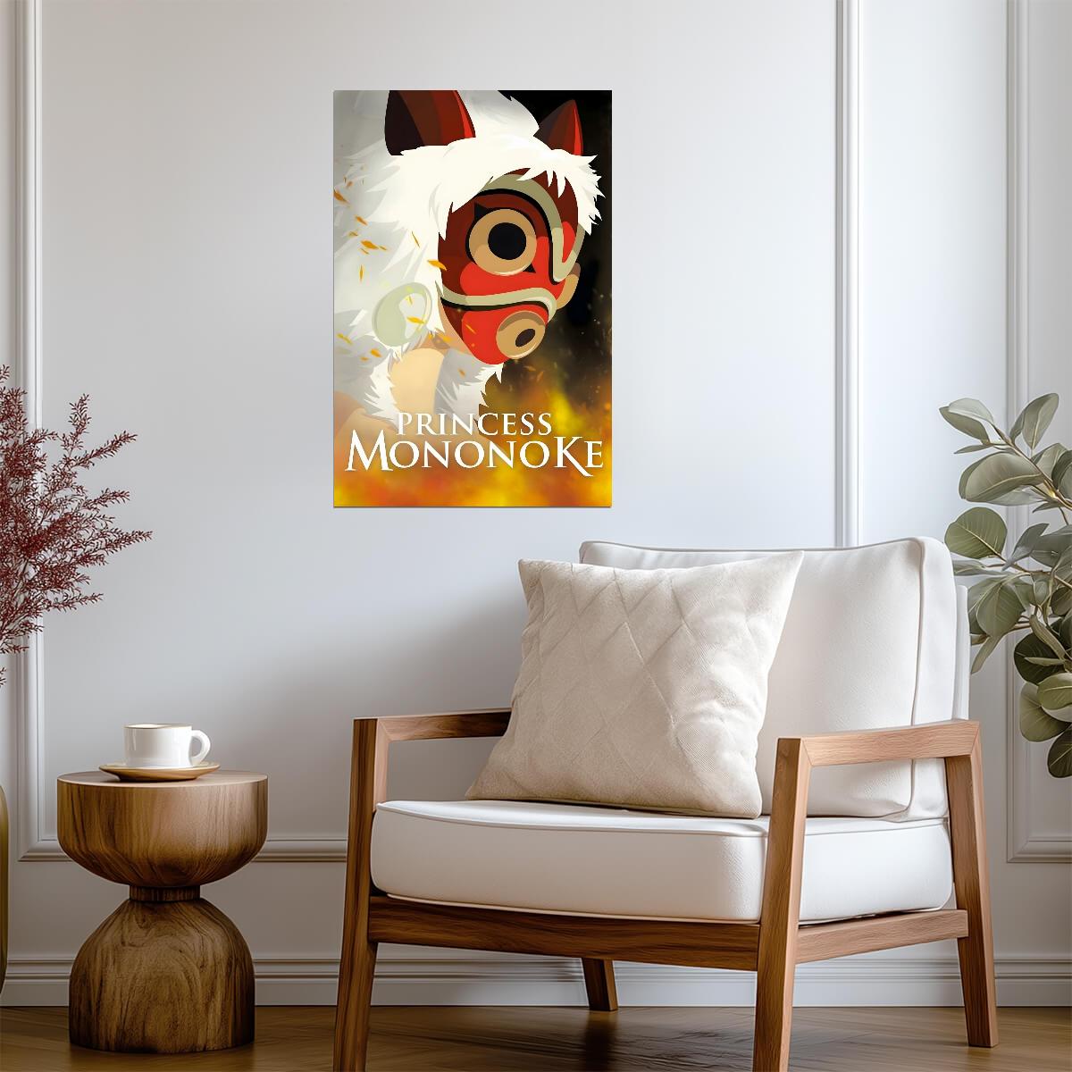 Princess Mononoke Movie Poster | San with Her Mask | Fur Headdress Portrait - Anime Poster