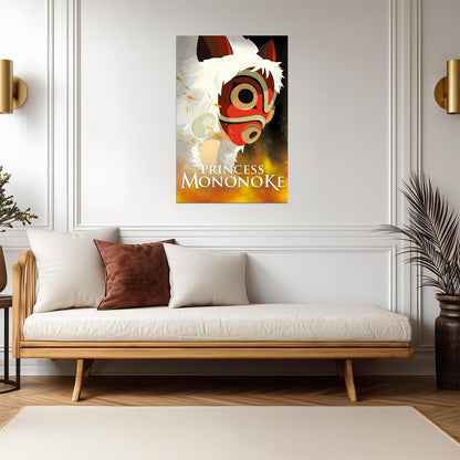 Princess Mononoke Movie Poster | San with Her Mask | Fur Headdress Portrait - Anime Poster